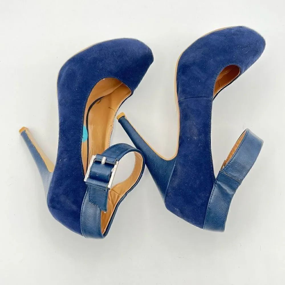 Penny Loves Kenny Royal Blue Faux Suede Shoes Sz 6 Womens Strap Heels Platform - Picture 5 of 7